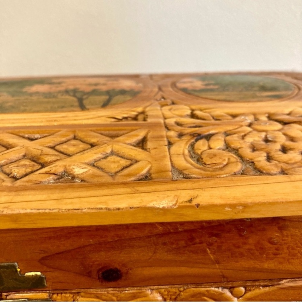 Scenic Carved Wood Box Document Box Glove Box Box Decorative Jewelry Box - Picture 14 of 16